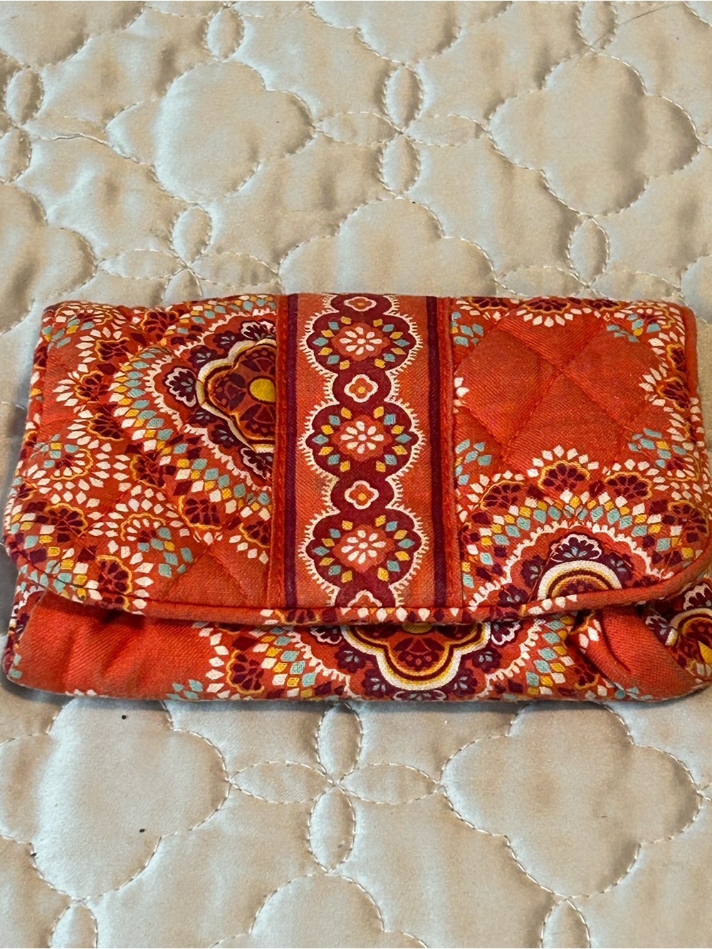 Vera Bradley Orange Quilted Fold-Over Clutch with Multicolor Medallions